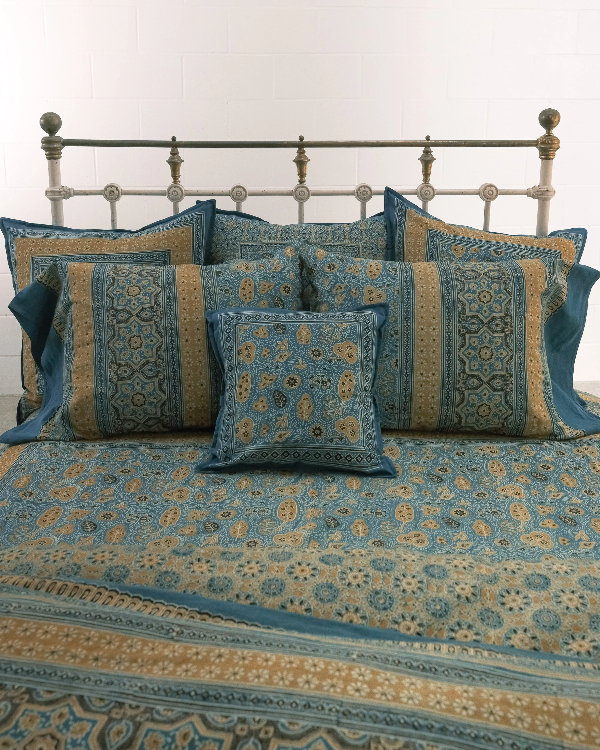 Organic Cotton Cushion Cover - Ajrakh Golden Garden - Image 3