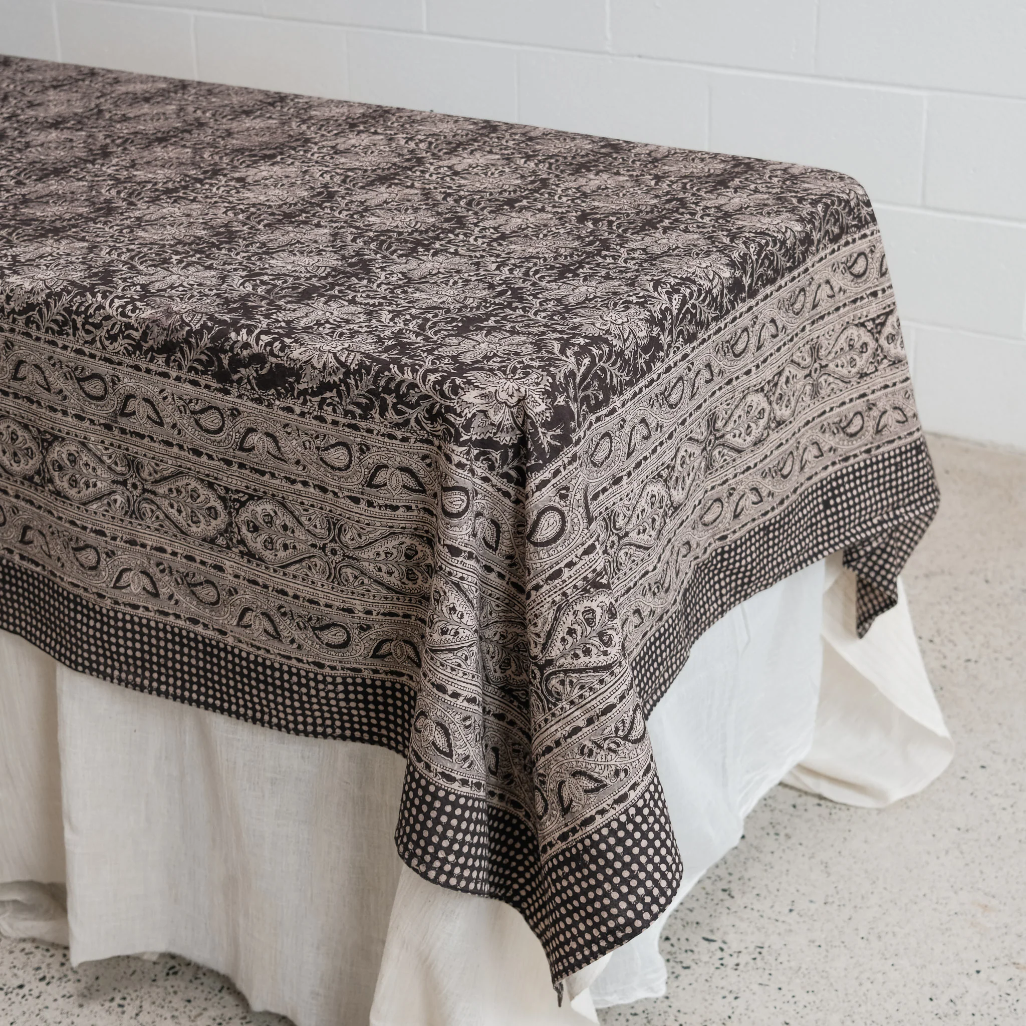 Organic Cotton Square Tablecloth - Kalamkari Midnight Blossom - Image 3