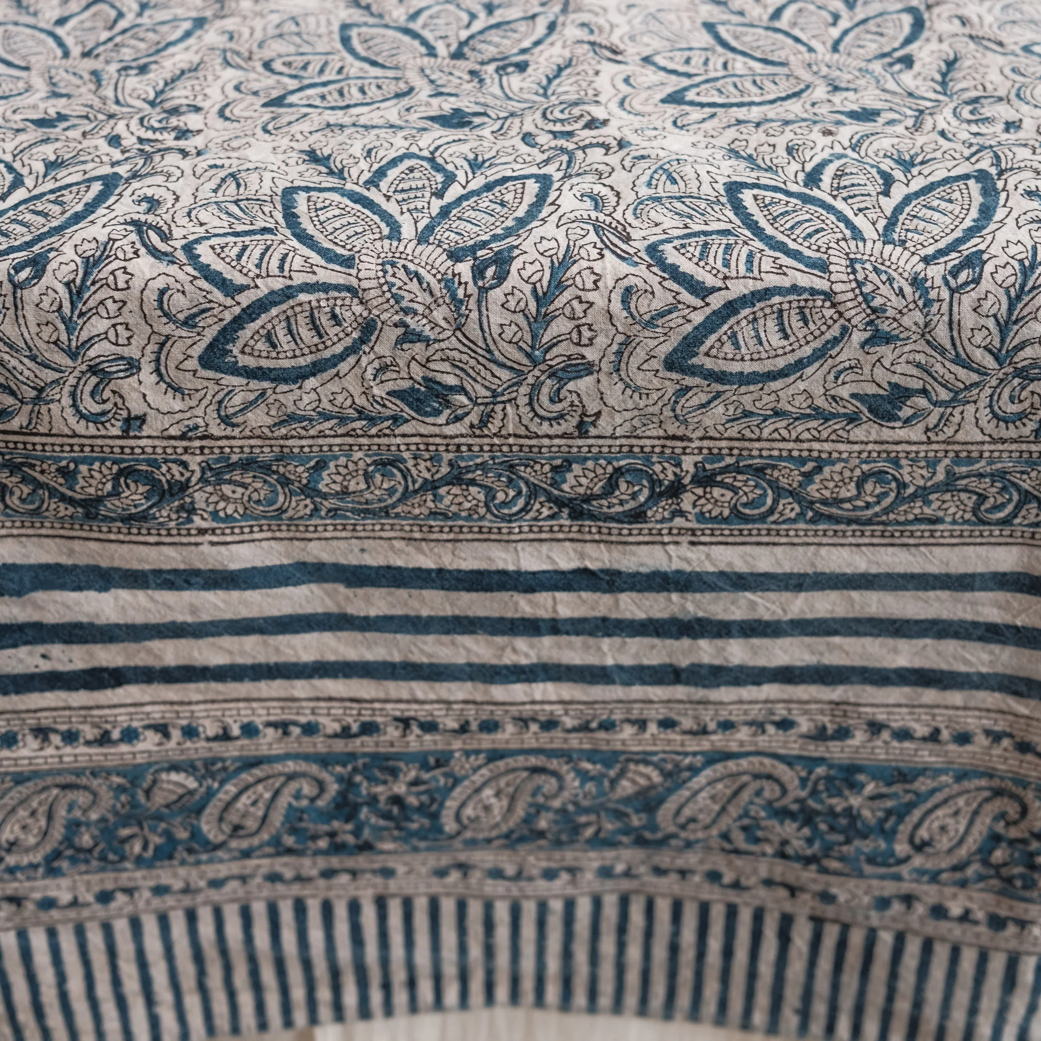 Organic Cotton Square Tablecloth - Kalamkari Indigo Bloom - Image 5