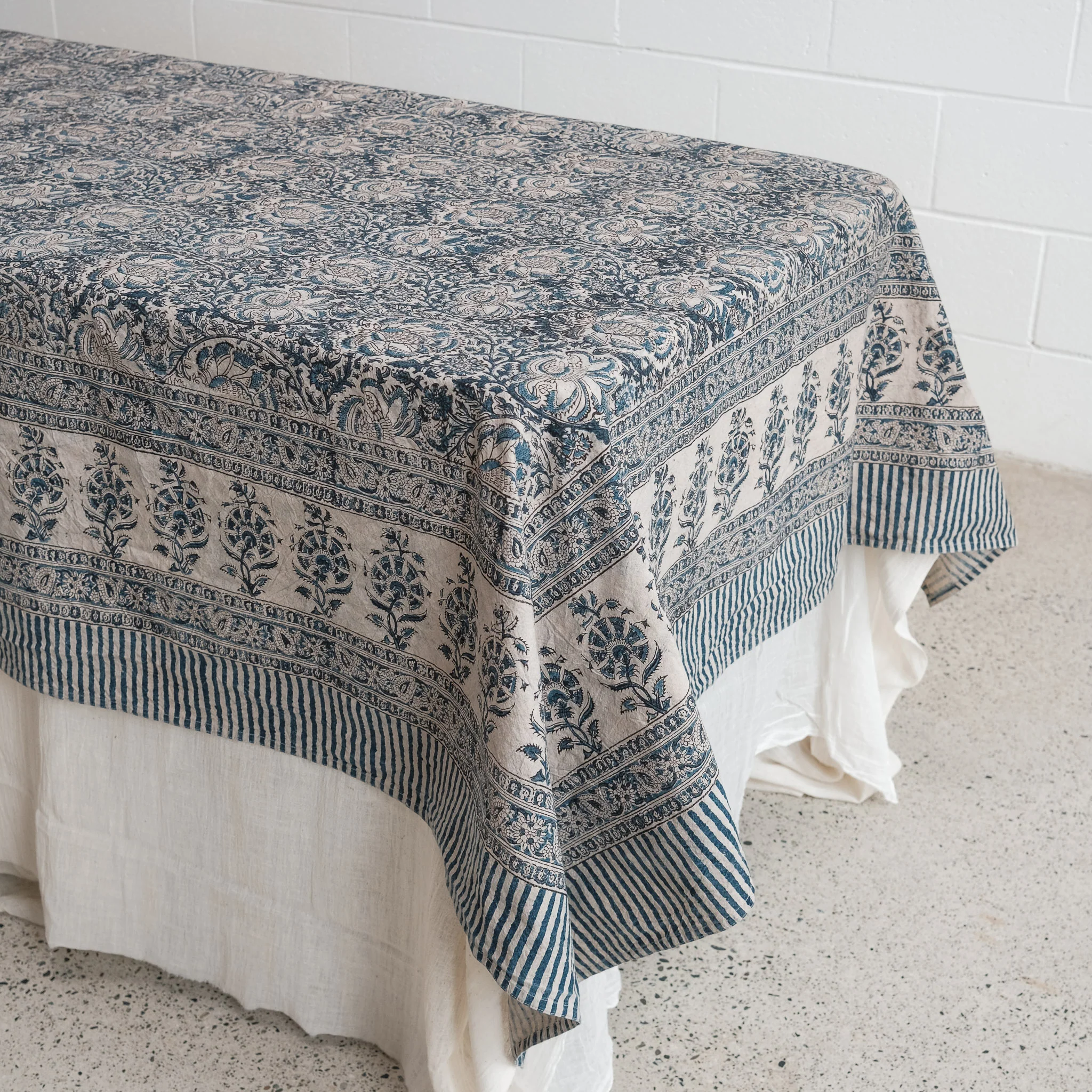 Organic Cotton Square Tablecloth - Kalamkari Indigo Garden - Image 3
