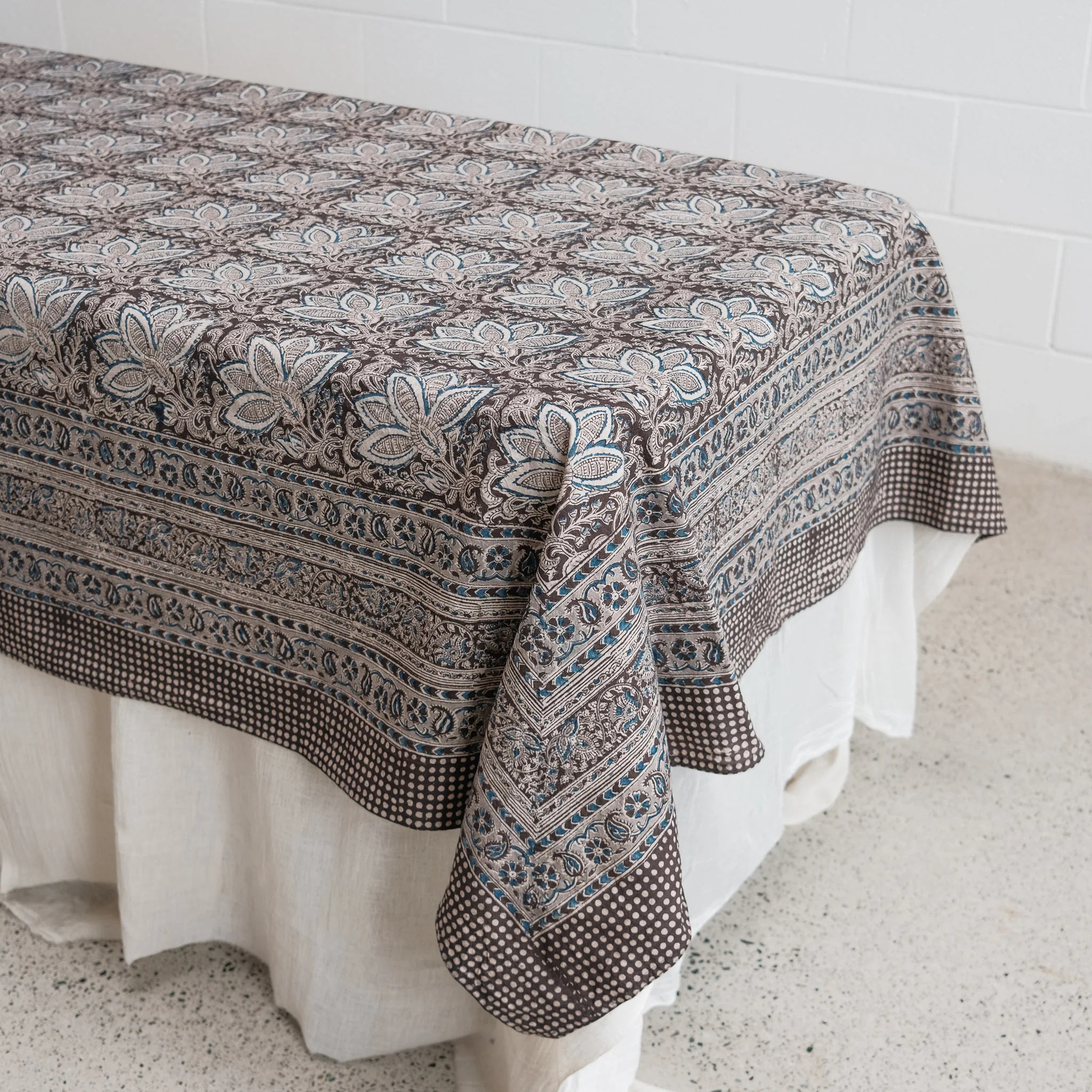Organic Cotton Square Tablecloth - Kalamkari Night Bloom - Image 3