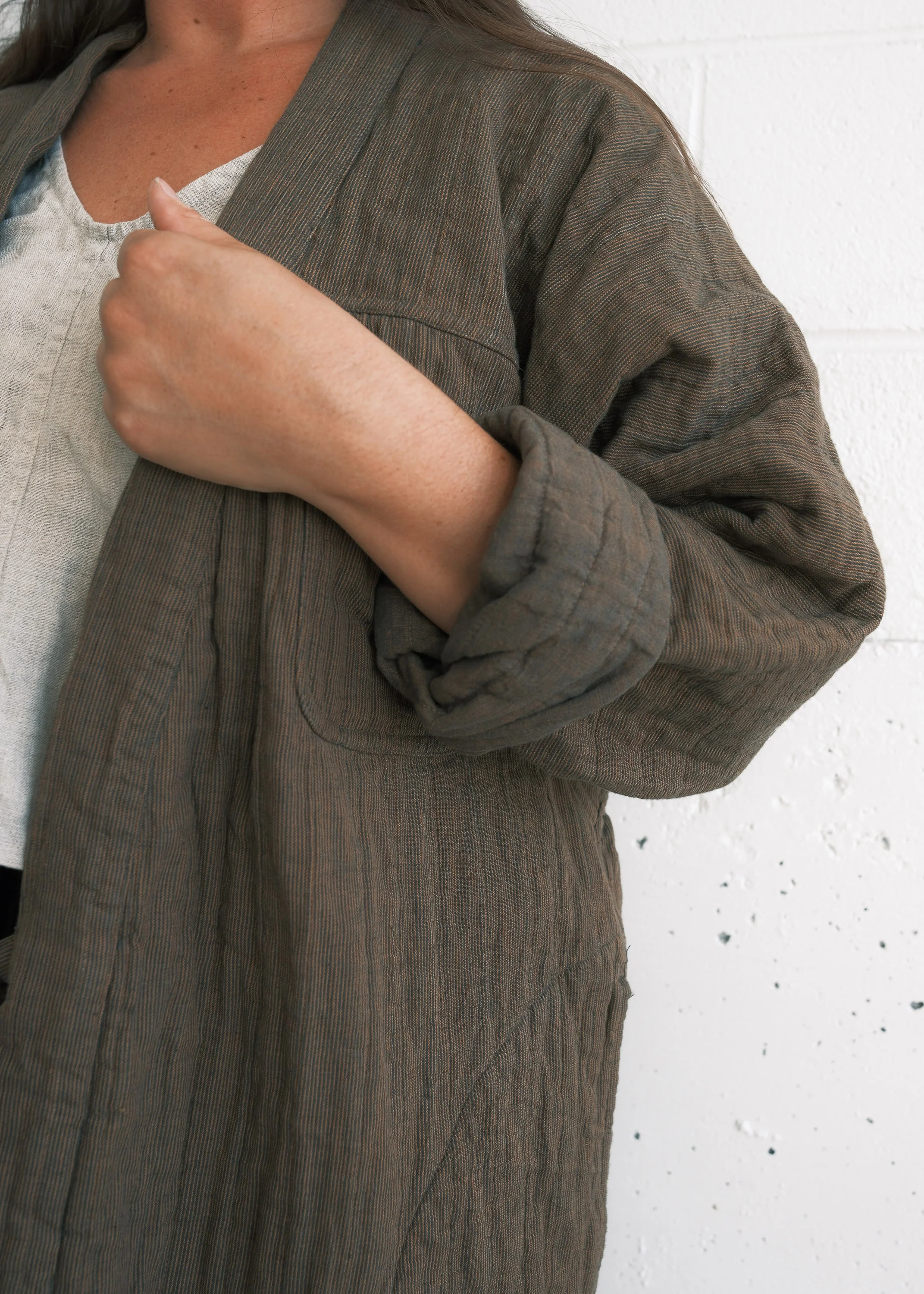 Quilted Akash Coat - Handwoven Cotton - Woods - Image 9