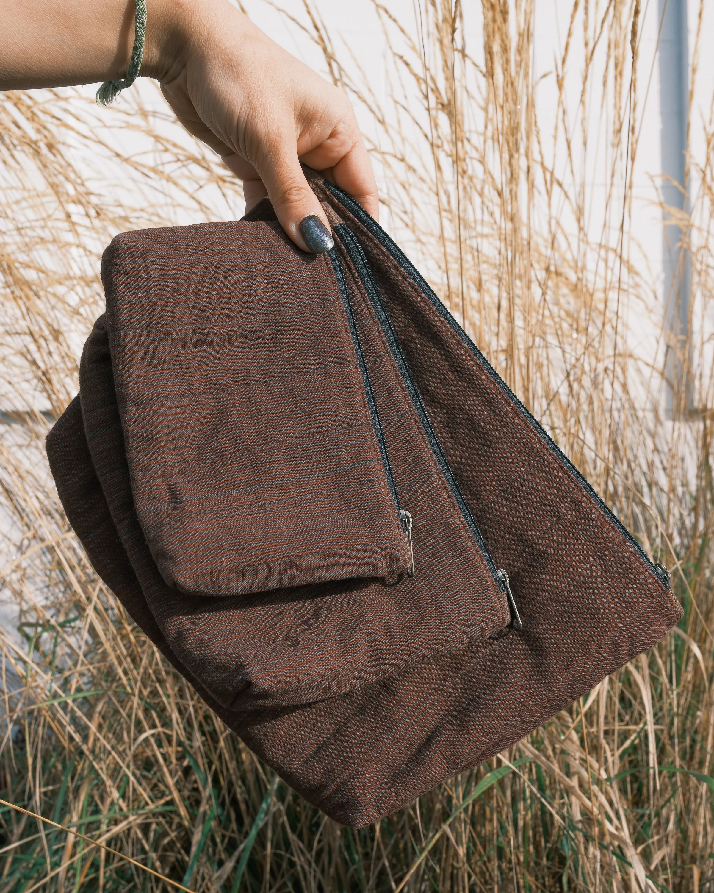 Quilted Organizer Pouches - Set of 3 - Handwoven Cotton - Bordeaux
