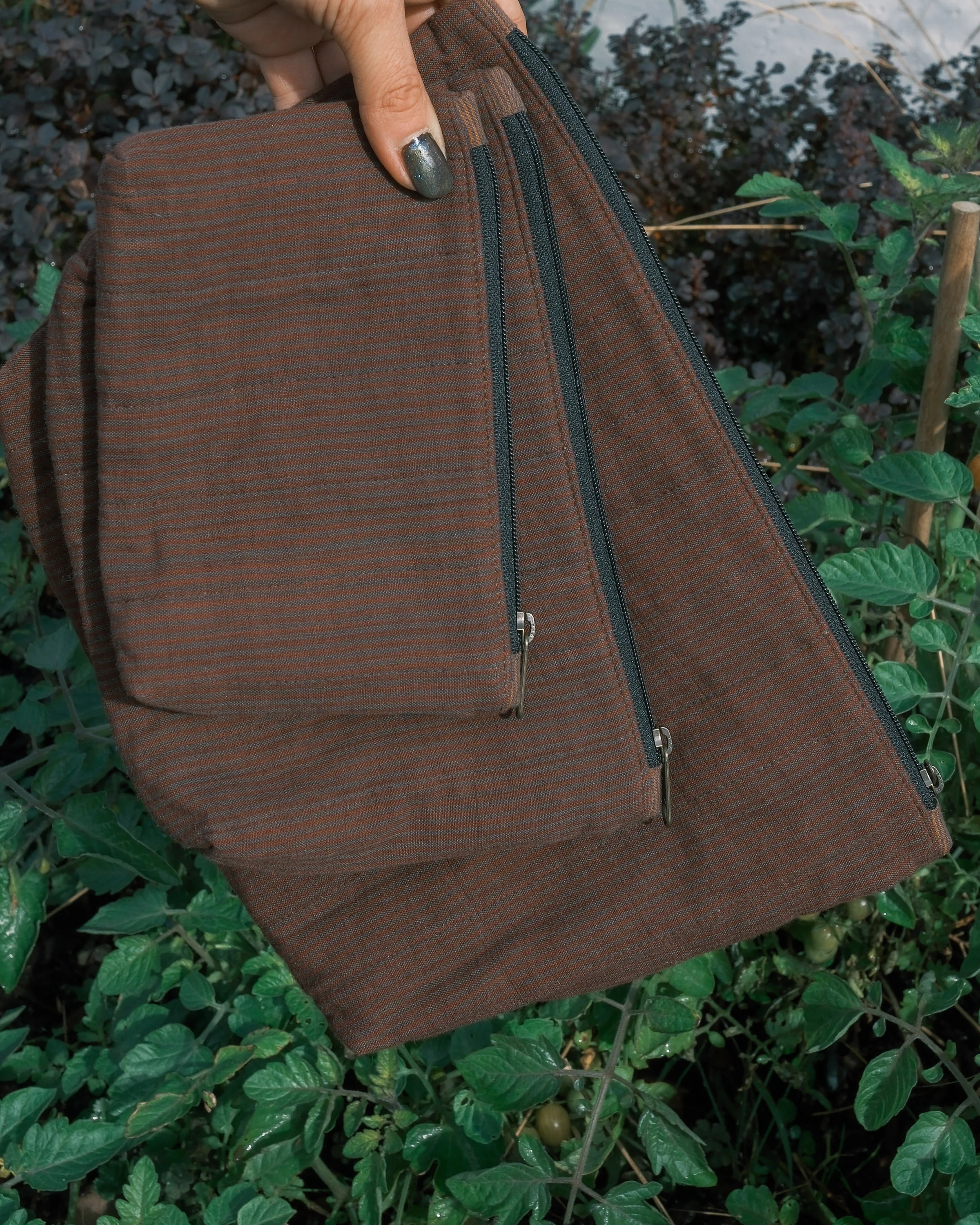 Quilted Organizer Pouches - Set of 3 - Handwoven Cotton - Bordeaux - Image 9