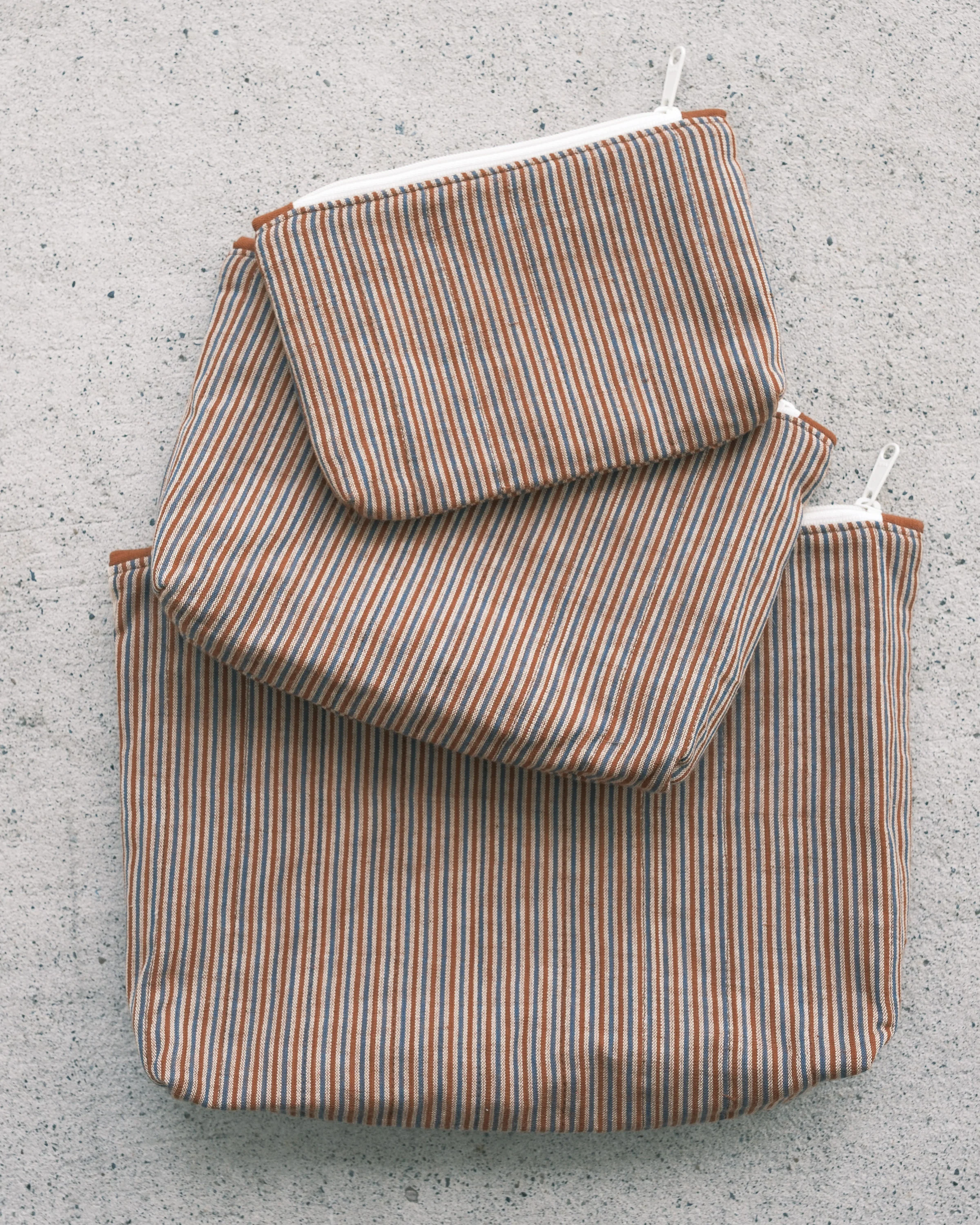 Quilted Organizer Pouches - Set of 3 - Handwoven Cotton - Copper