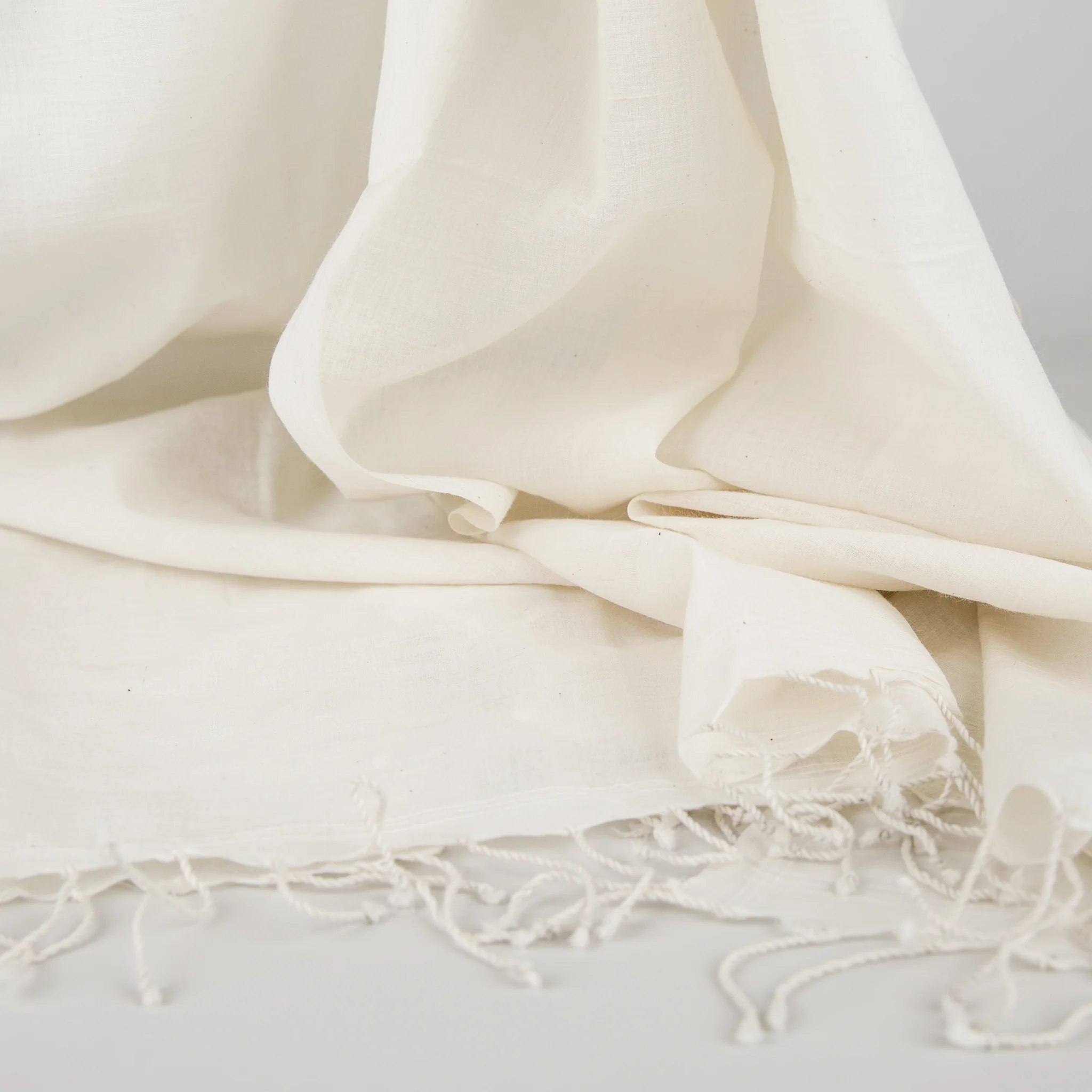 Scarf - Cotton Fine Handspun Handwoven - White - Image 2