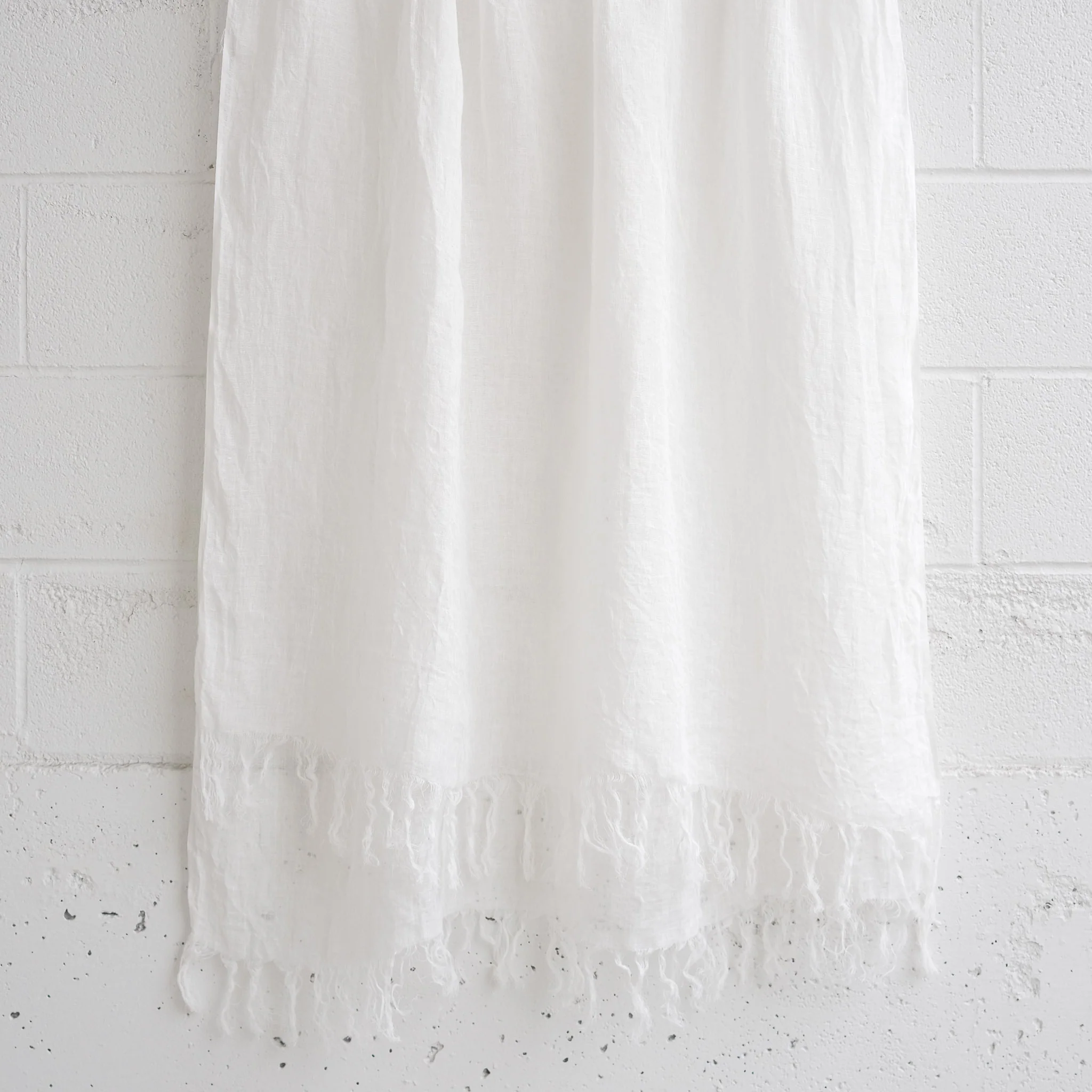 Shawl - Linen Handwoven with Long Fringe - White