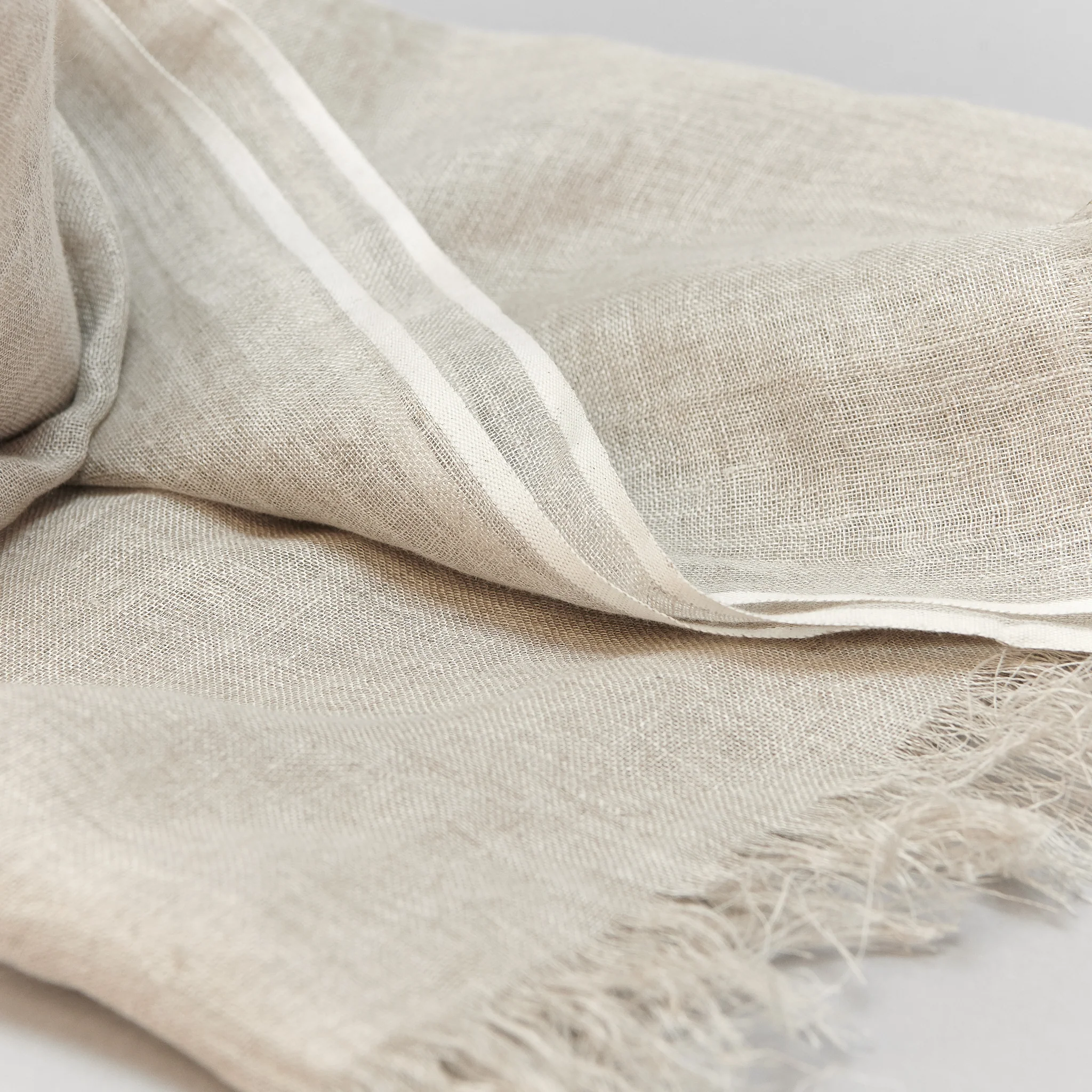 Shawl - Linen Handwoven with Fringe - Natural - Image 4
