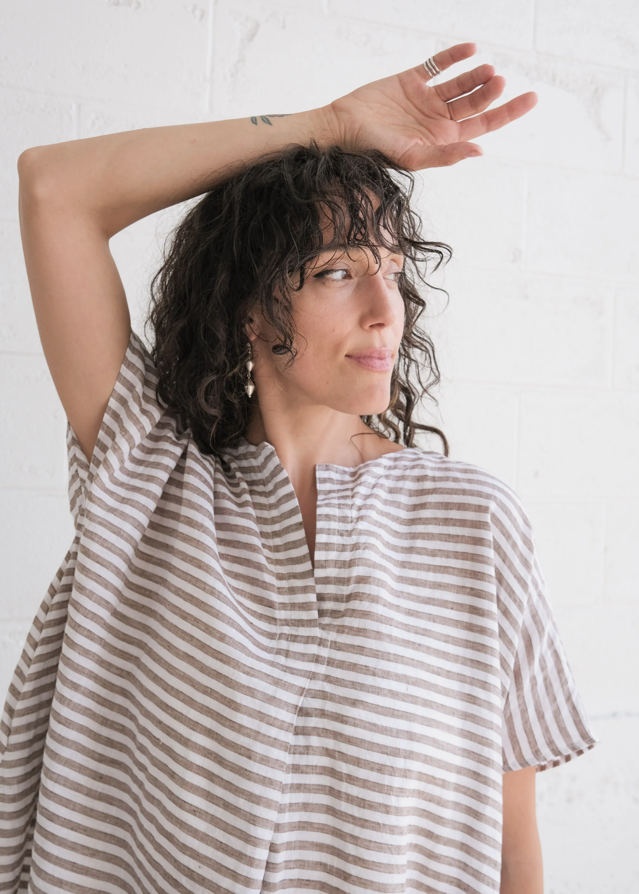 Tabo Dress - Handwoven Linen - Sand Stripe - Image 4