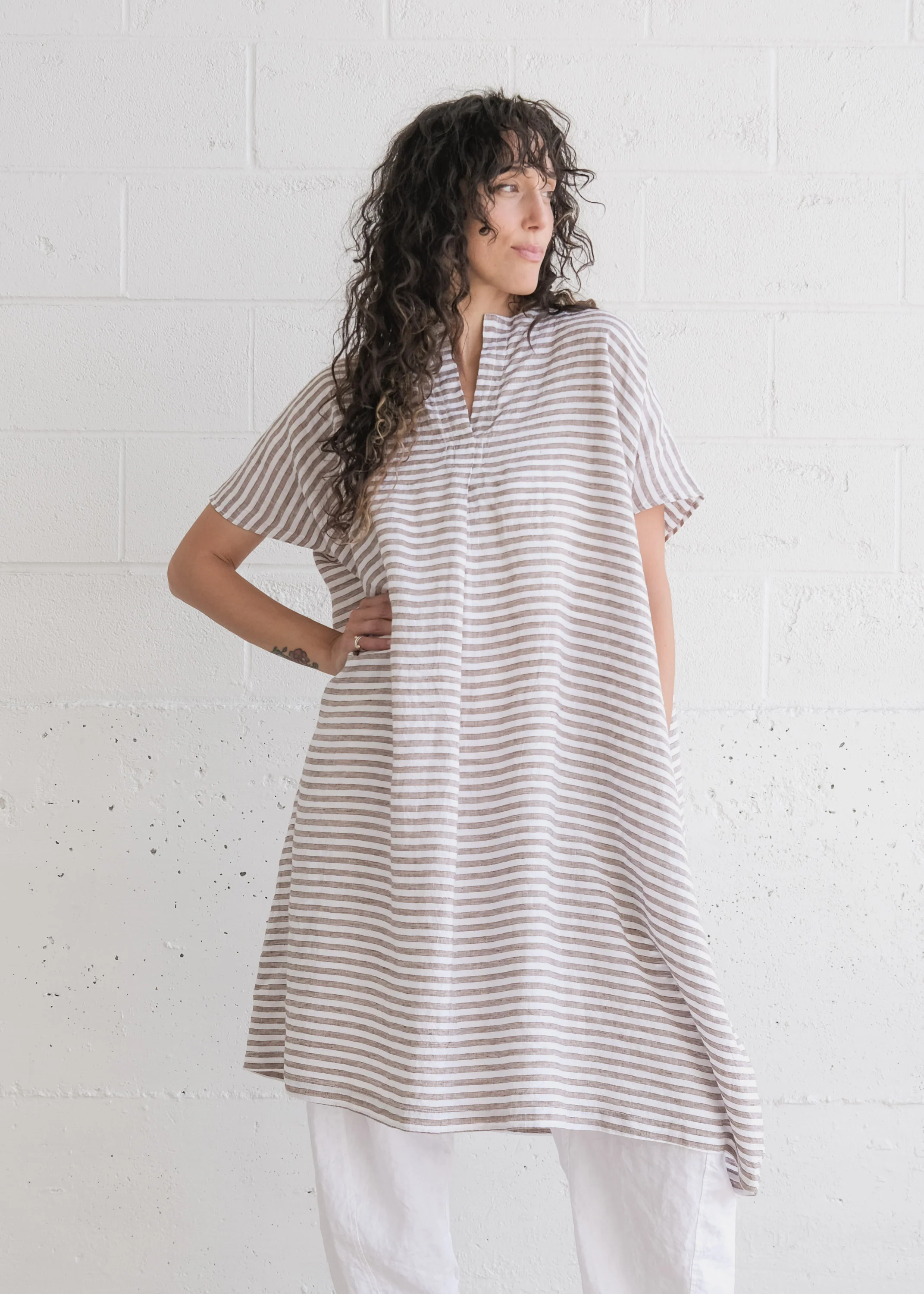 Tabo Dress - Handwoven Linen - Sand Stripe - Image 6